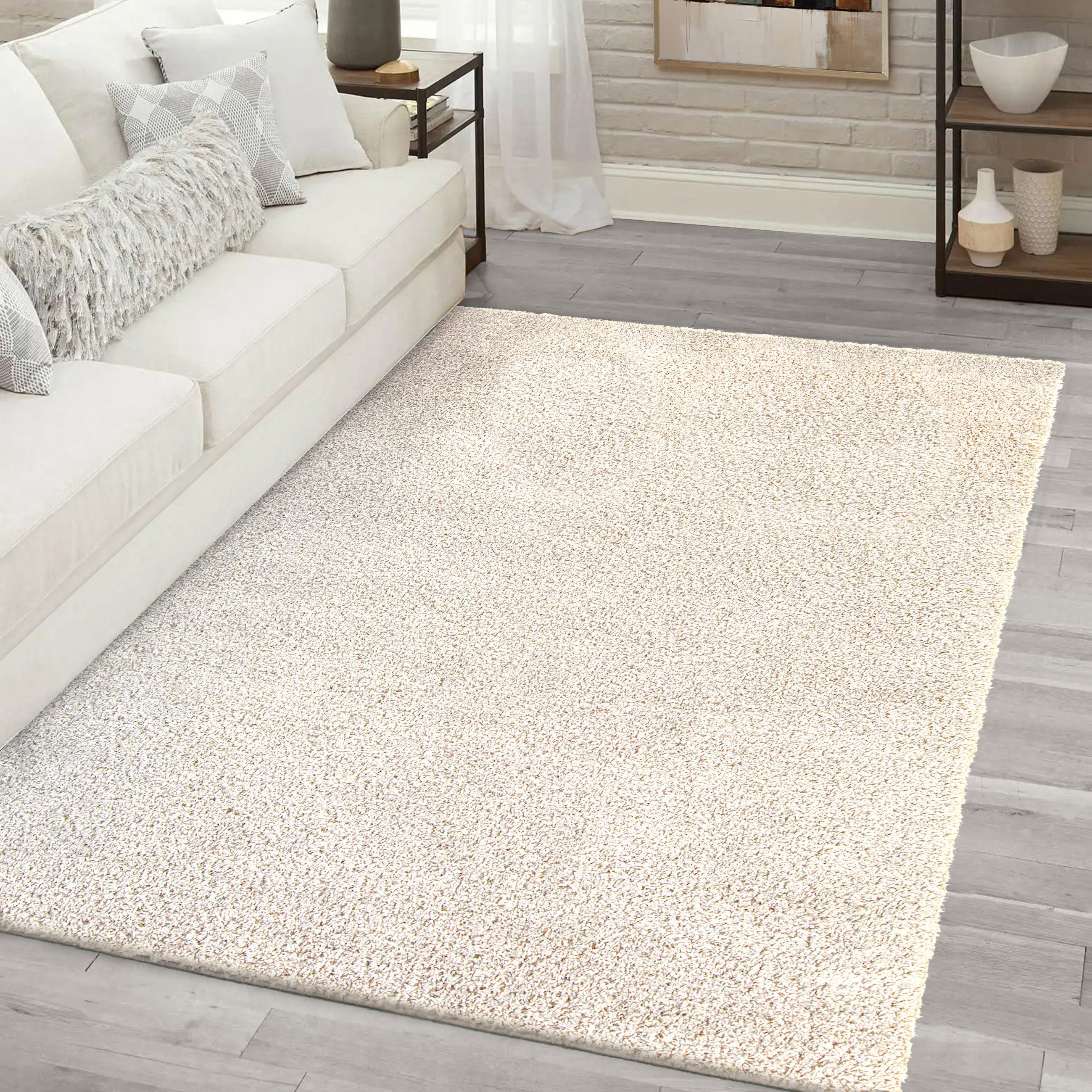 Cream Plain Medium Rug, (L)160cm x (W)120cm