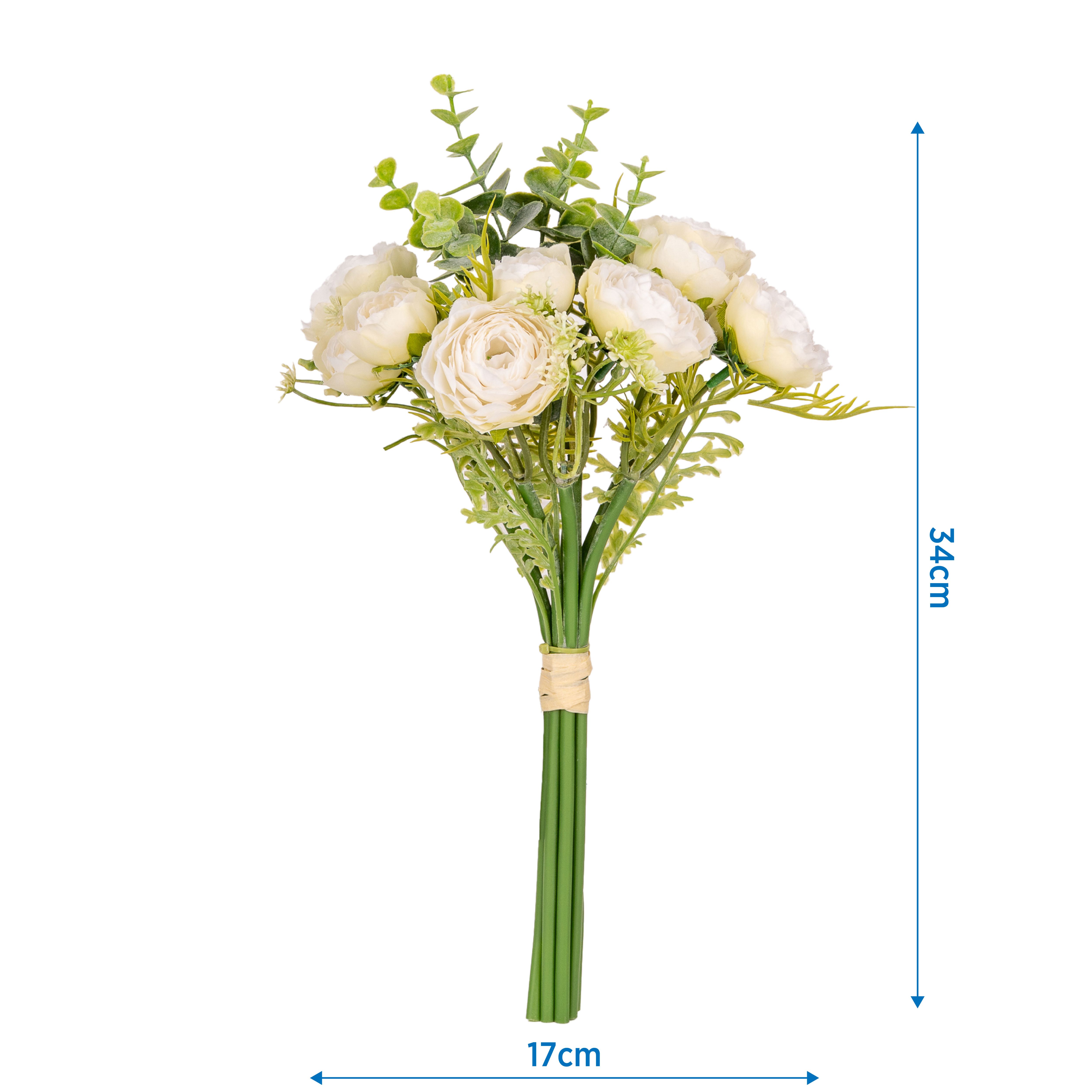Cream Ranunculus Bunch Artificial flower (H) 340mm