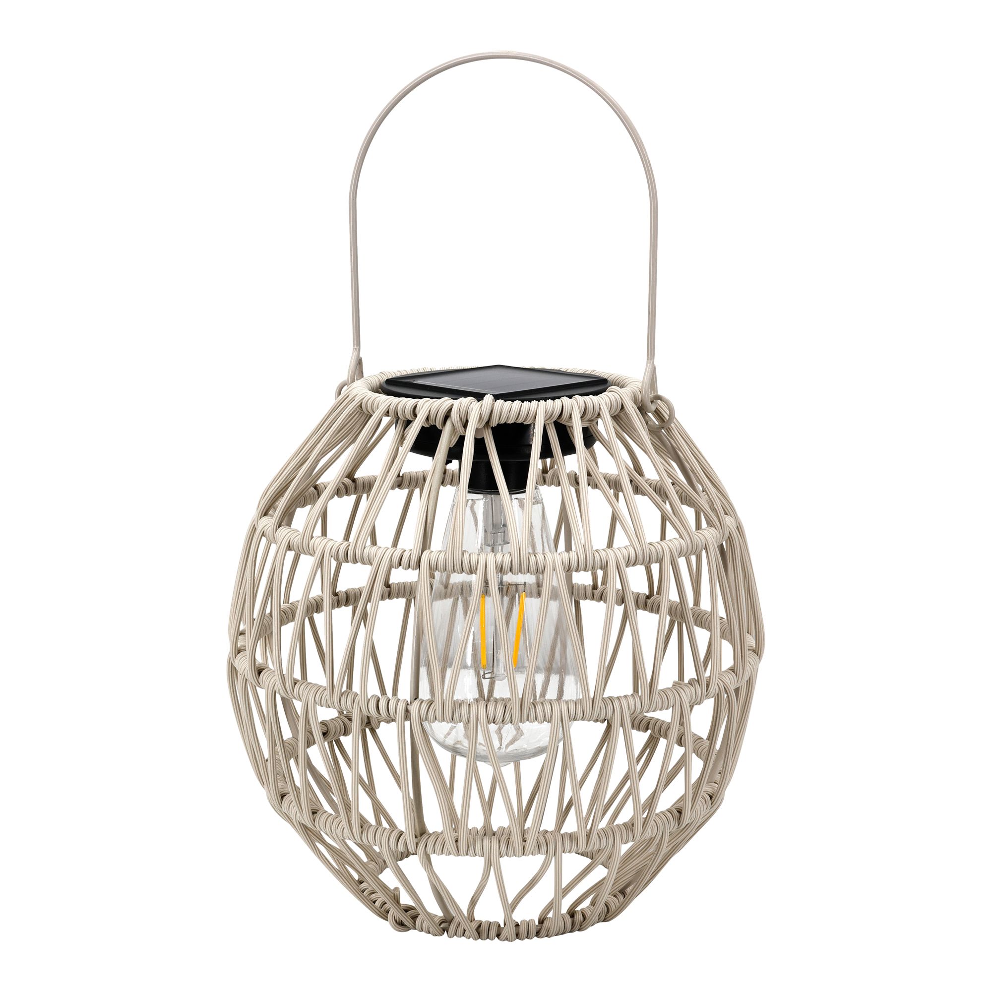 Cream Rattan effect Round Solar-powered Integrated LED Outdoor Lantern