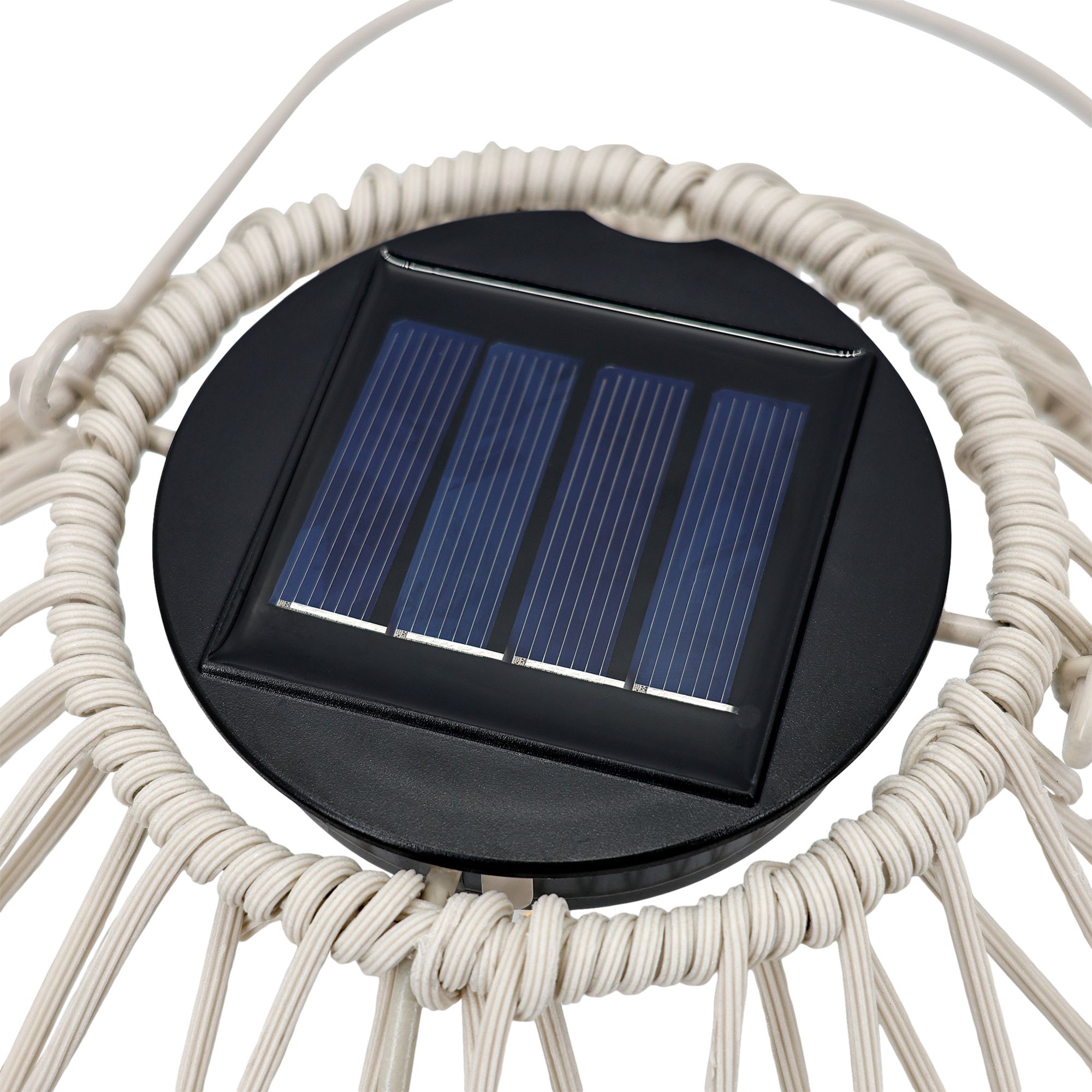 Cream Rattan effect Round Solar-powered Integrated LED Outdoor Lantern