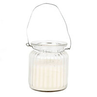 Cream Ribbed glass Jar candle Small