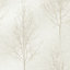 Cream Tree Metallic effect Smooth Wallpaper