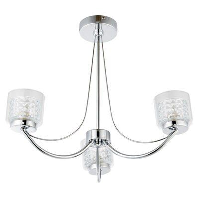 Cromwell Square cut glass Brushed Glass & metal Chrome effect 3 Lamp Ceiling light