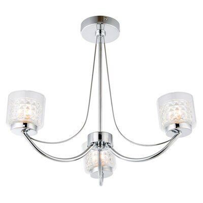 Cromwell Square cut glass Brushed Glass & metal Chrome effect 3 Lamp Ceiling light