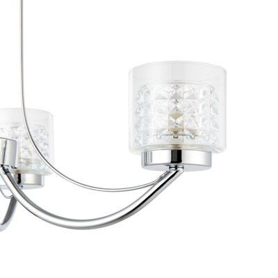 Cromwell Square cut glass Brushed Glass & metal Chrome effect 3 Lamp Ceiling light