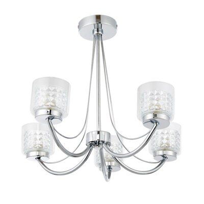 Cromwell Square cut glass Brushed Glass & metal Chrome effect 5 Lamp LED Ceiling light