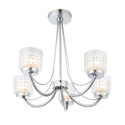 Cromwell Square cut glass Brushed Glass & metal Chrome effect 5 Lamp LED Ceiling light