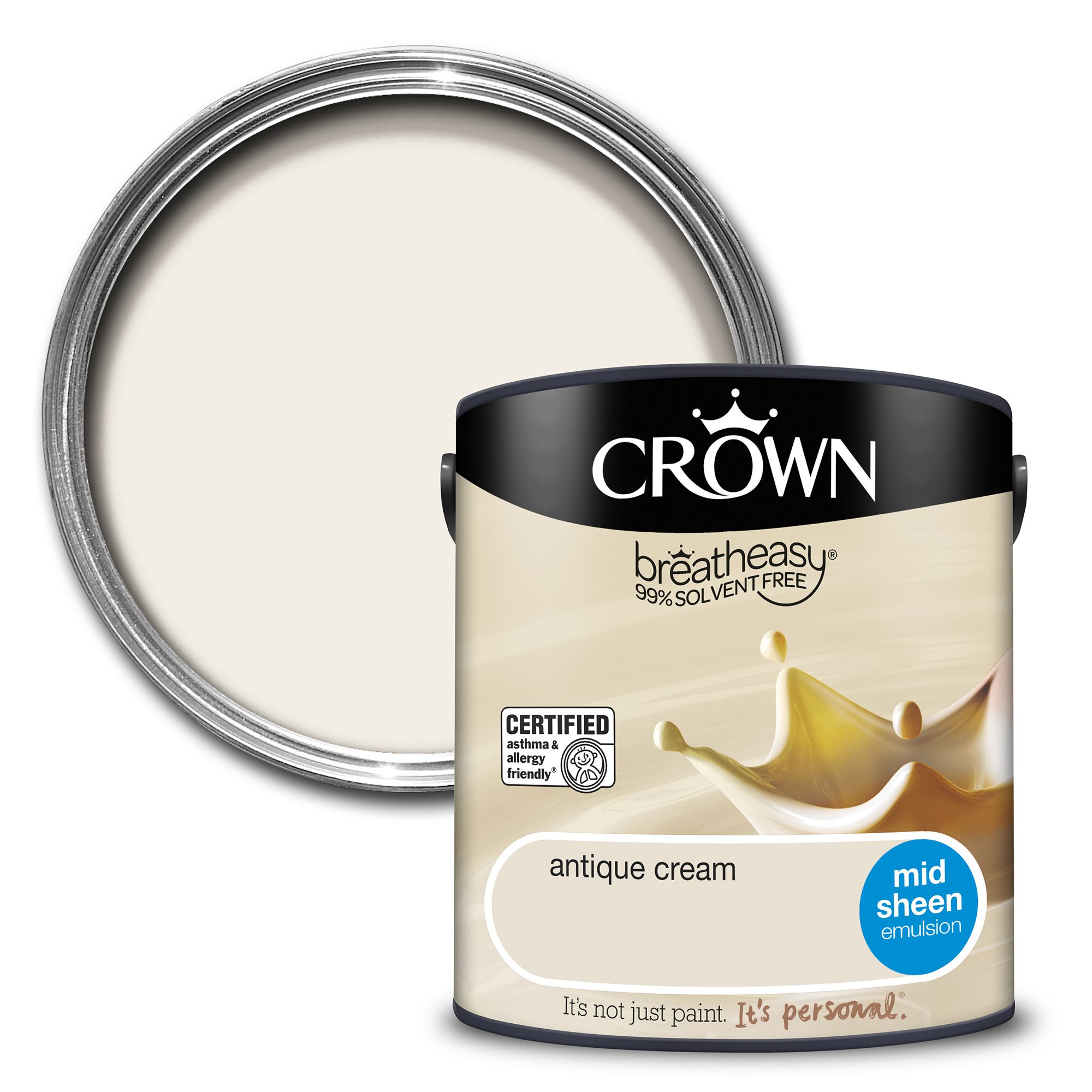 Crown Breatheasy Antique cream Mid sheen Wall & ceiling Emulsion paint, 2.5L