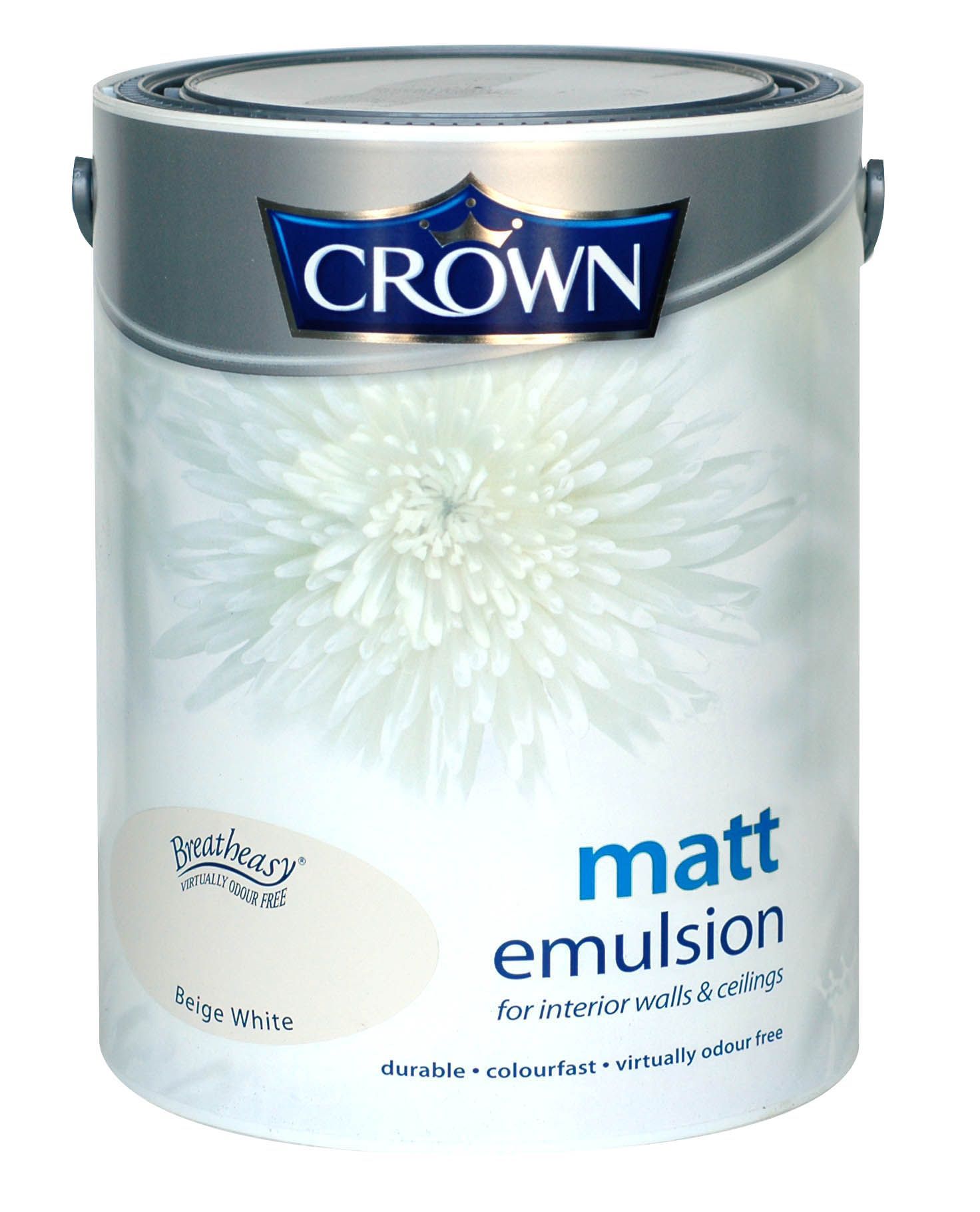 Crown Breatheasy Beige white Matt Emulsion paint 5L | DIY ...