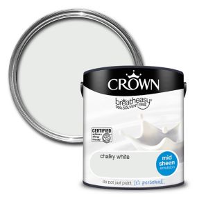 Crown Breatheasy Chalky white Mid sheen Emulsion paint, 2.5L
