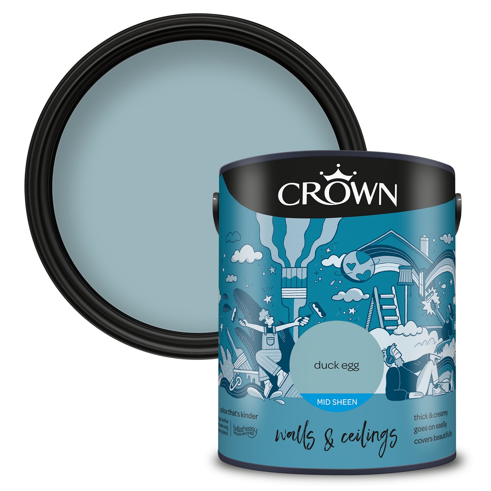 Crown Breatheasy Duck Egg Mid sheen Wall & ceiling Emulsion paint, 5L