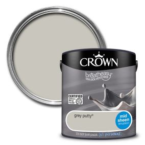 Crown Breatheasy Grey putty Mid sheen Emulsion paint, 2.5L