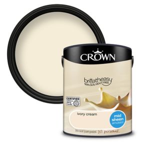 Crown Breatheasy Ivory cream Mid sheen Emulsion paint, 5L