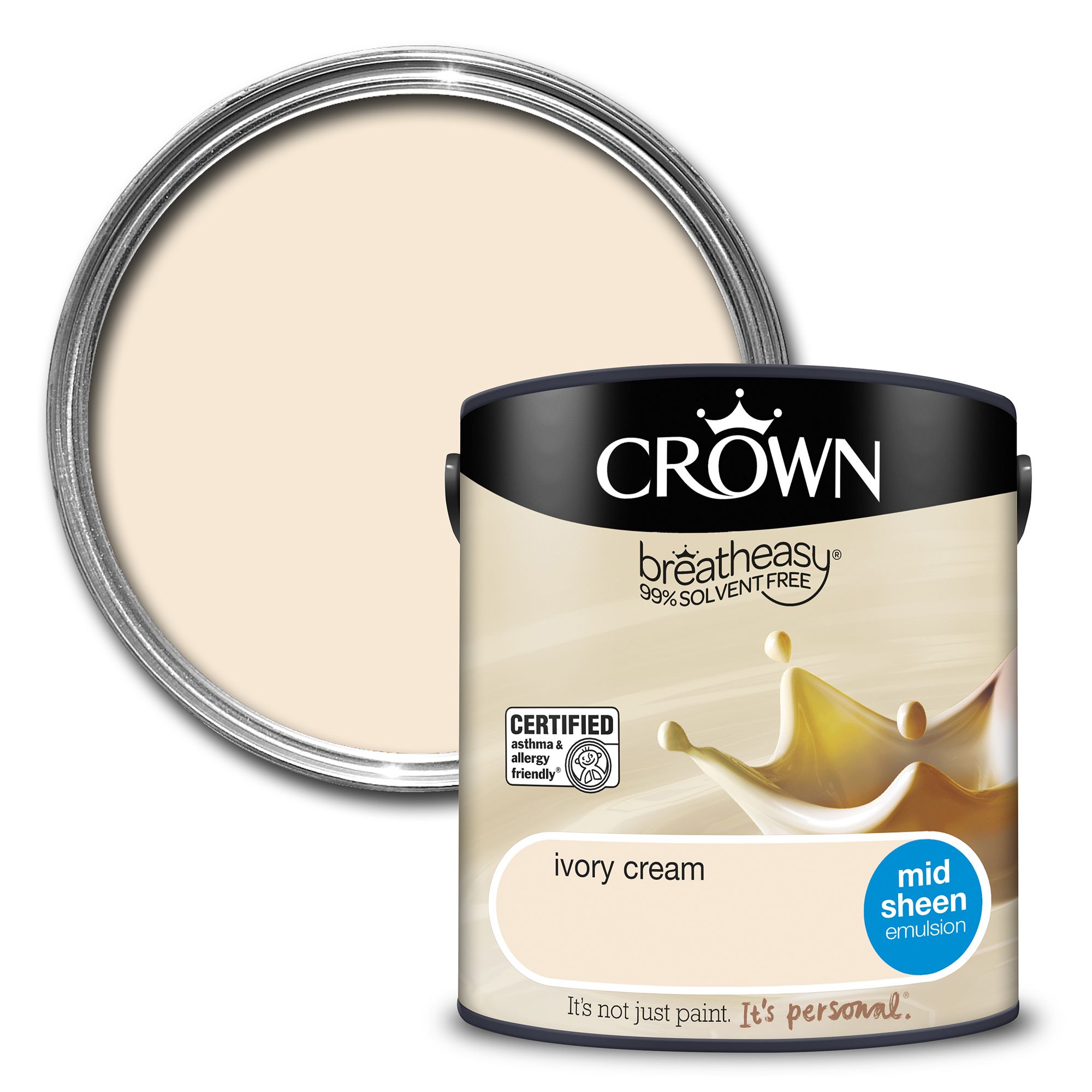 Crown Breatheasy Ivory cream Mid sheen Wall & ceiling Emulsion paint, 2.5L