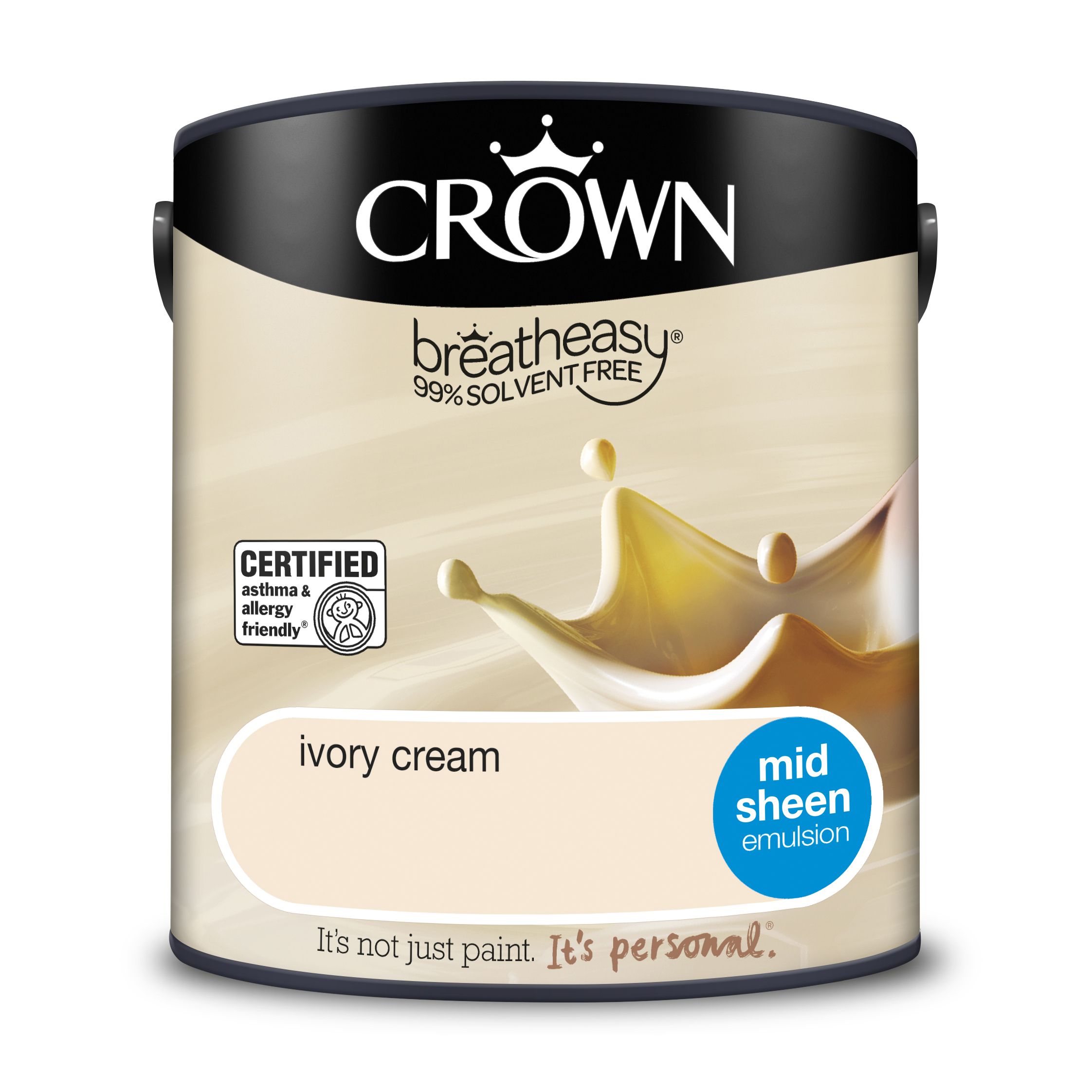 Crown Breatheasy Ivory cream Mid sheen Wall & ceiling Emulsion paint, 2.5L