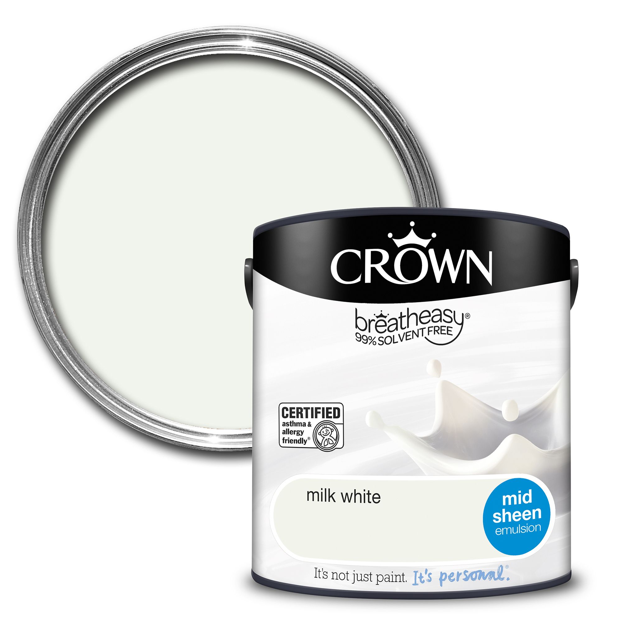 Crown Breatheasy Milk white Mid sheen Wall & ceiling Emulsion paint, 2.5L