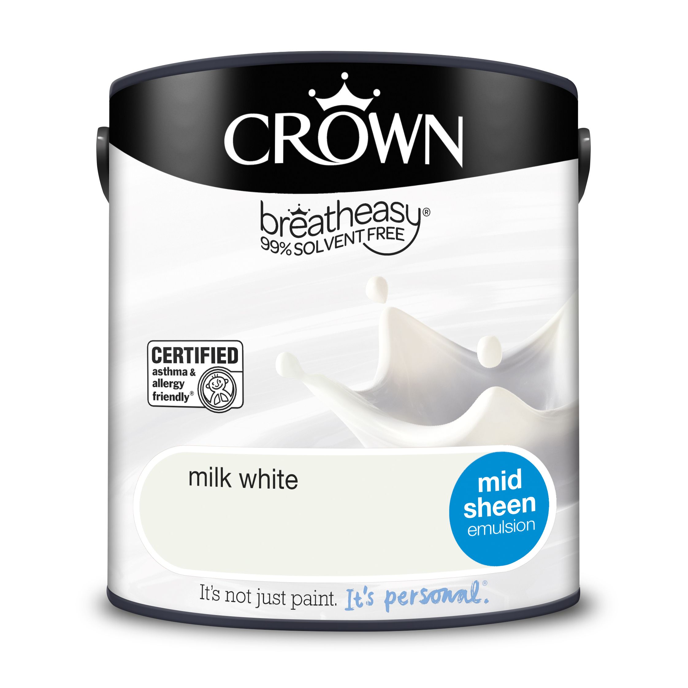 Crown Breatheasy Milk white Mid sheen Wall & ceiling Emulsion paint, 2.5L