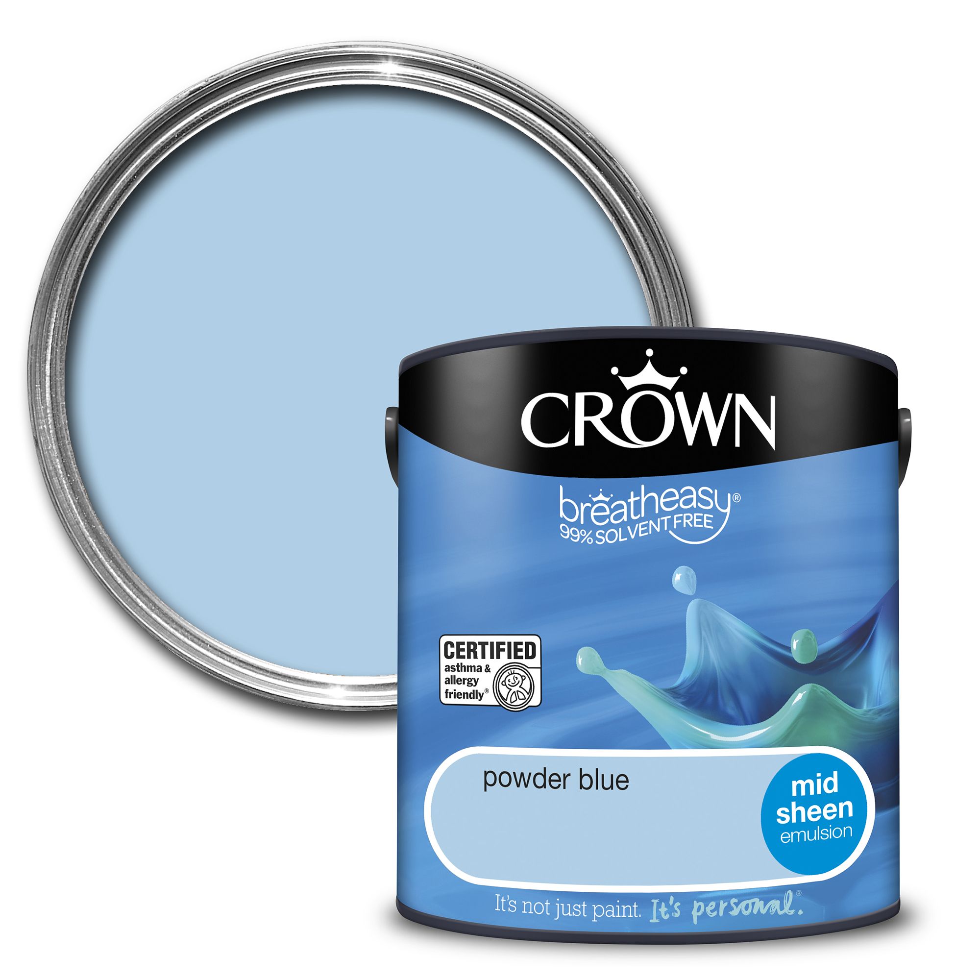 Crown Breatheasy Powder blue Mid sheen Wall & ceiling Emulsion paint, 2.5L
