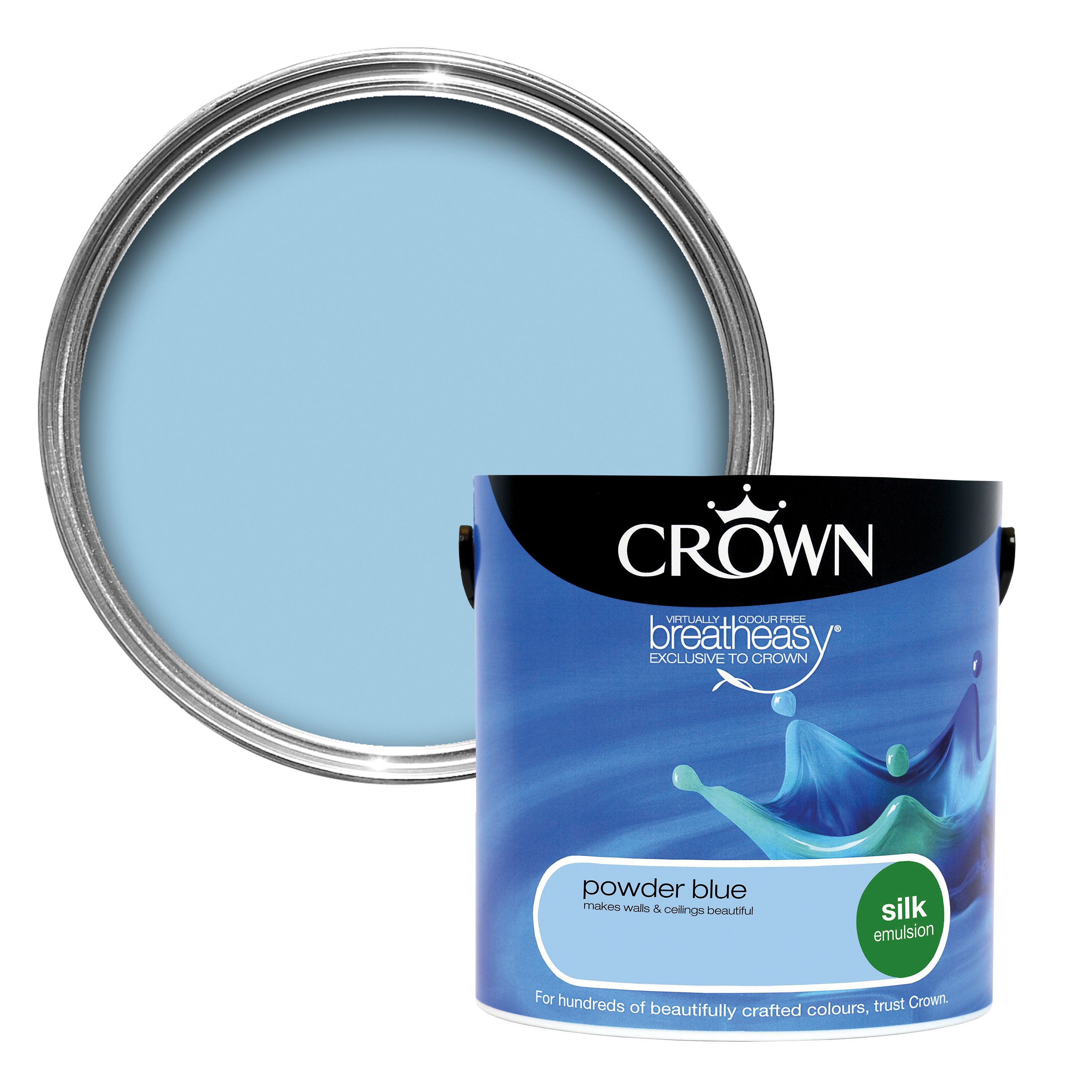Crown Breatheasy Powder blue Silk Emulsion paint 2.5L DIY at B&Q