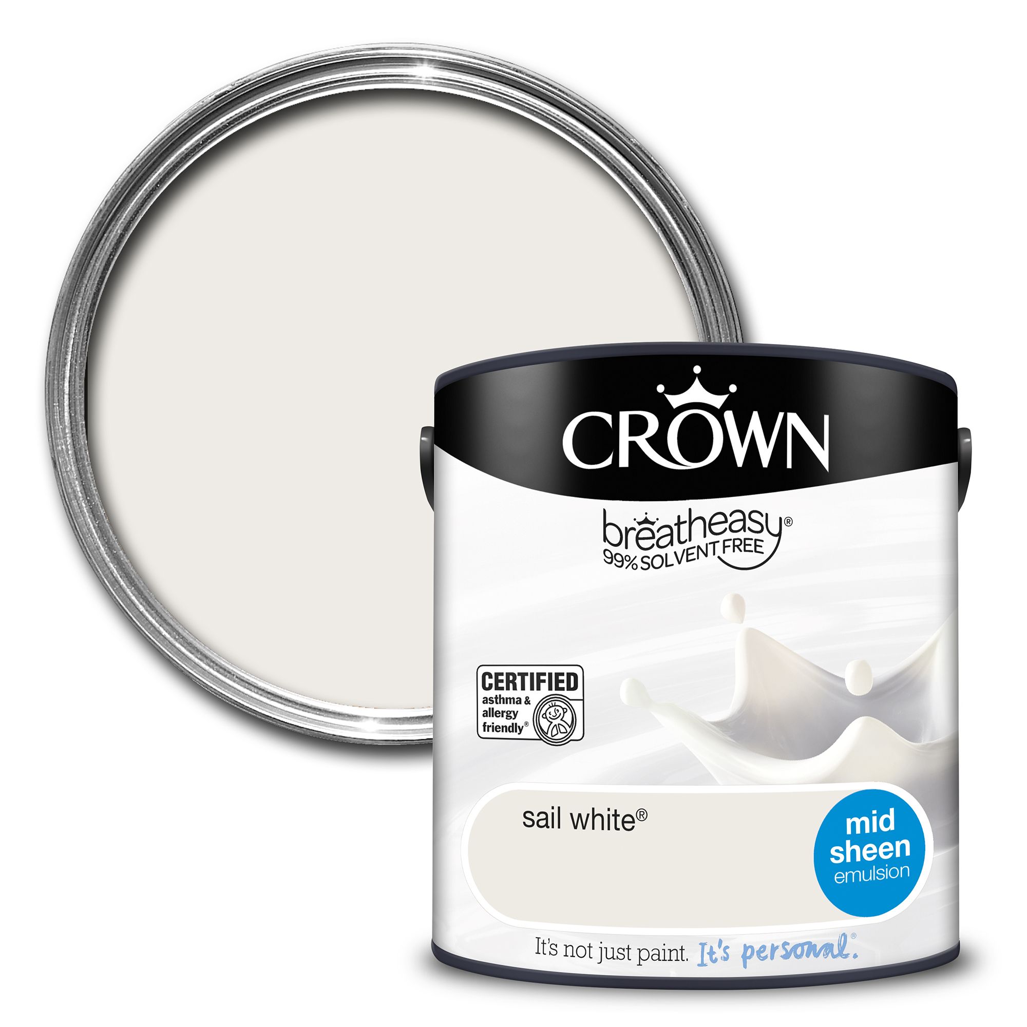 Crown Breatheasy Sail white Mid sheen Emulsion paint, 2.5L DIY at B&Q