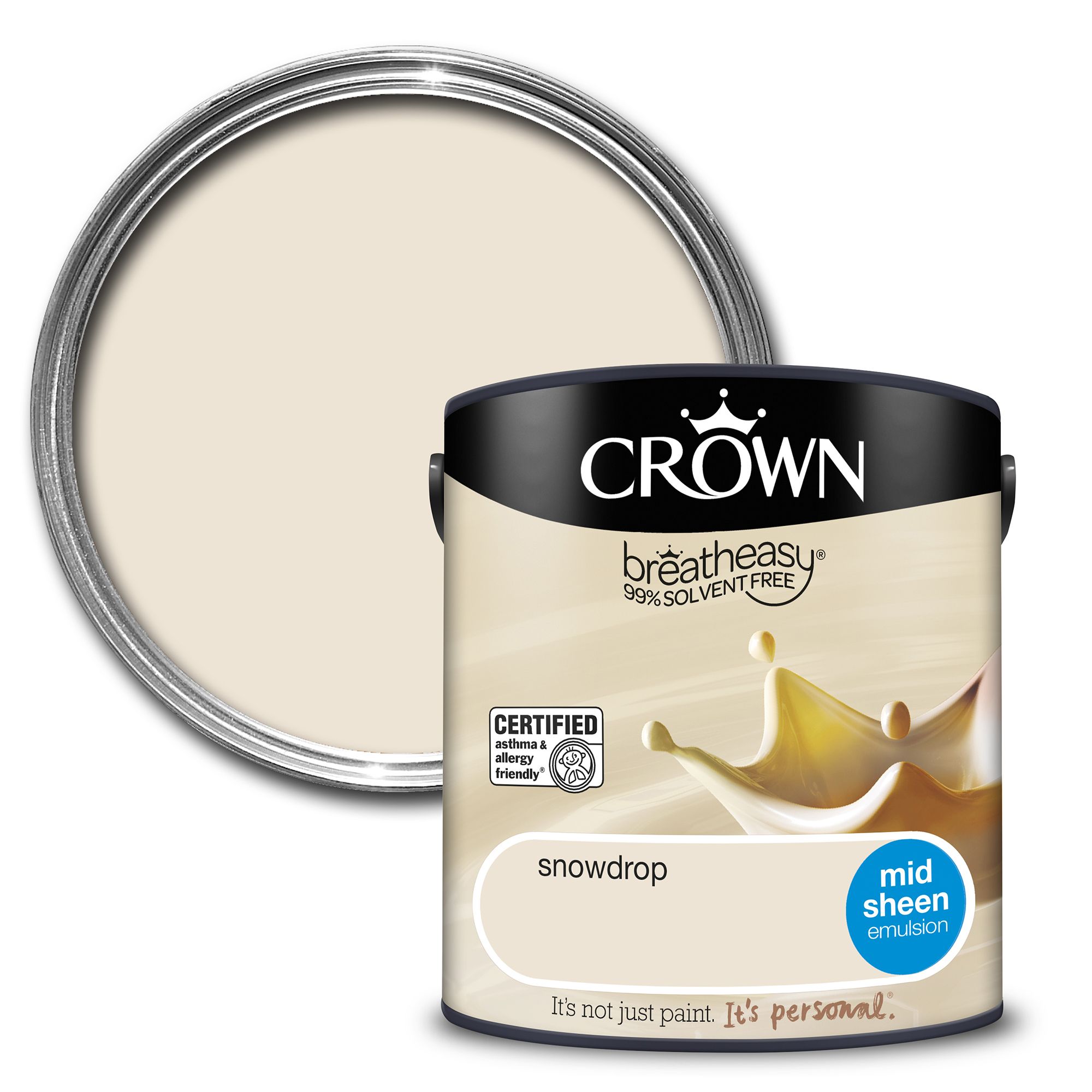 Crown Breatheasy Snowdrop Mid sheen Emulsion paint, 2.5L DIY at B&Q