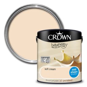 Crown Breatheasy Soft cream Mid sheen Emulsion paint, 2.5L