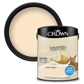 Crown Breatheasy Soft cream Mid sheen Emulsion paint, 5L
