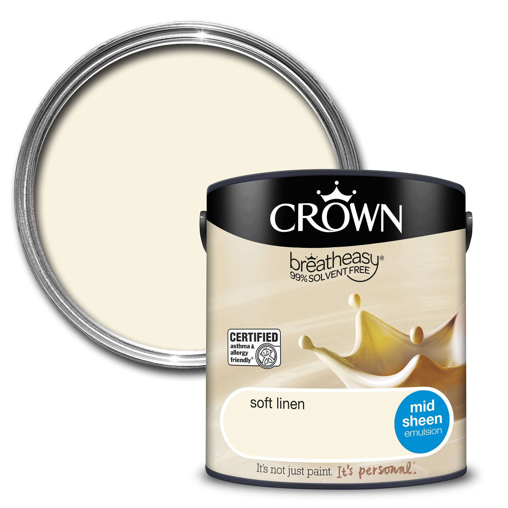 Crown Breatheasy Soft linen Mid sheen Wall & ceiling Emulsion paint, 2.5L