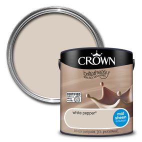 Crown Breatheasy White pepper Mid sheen Emulsion paint, 2.5L