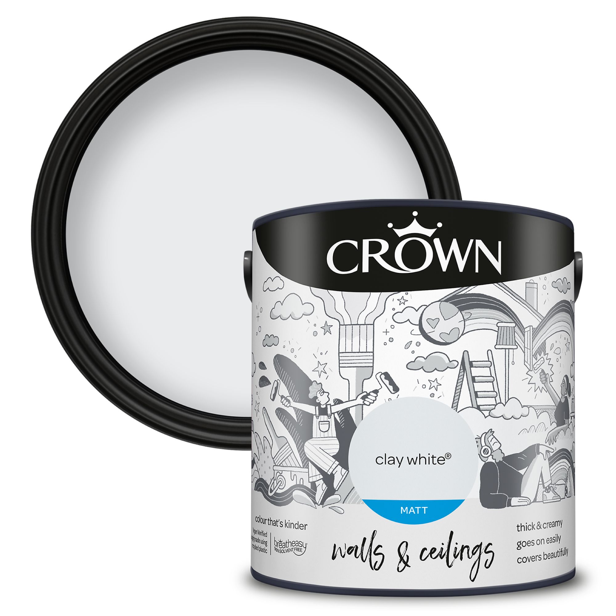 Crown Clay White Matt Wall & ceiling Emulsion paint, 2.5L