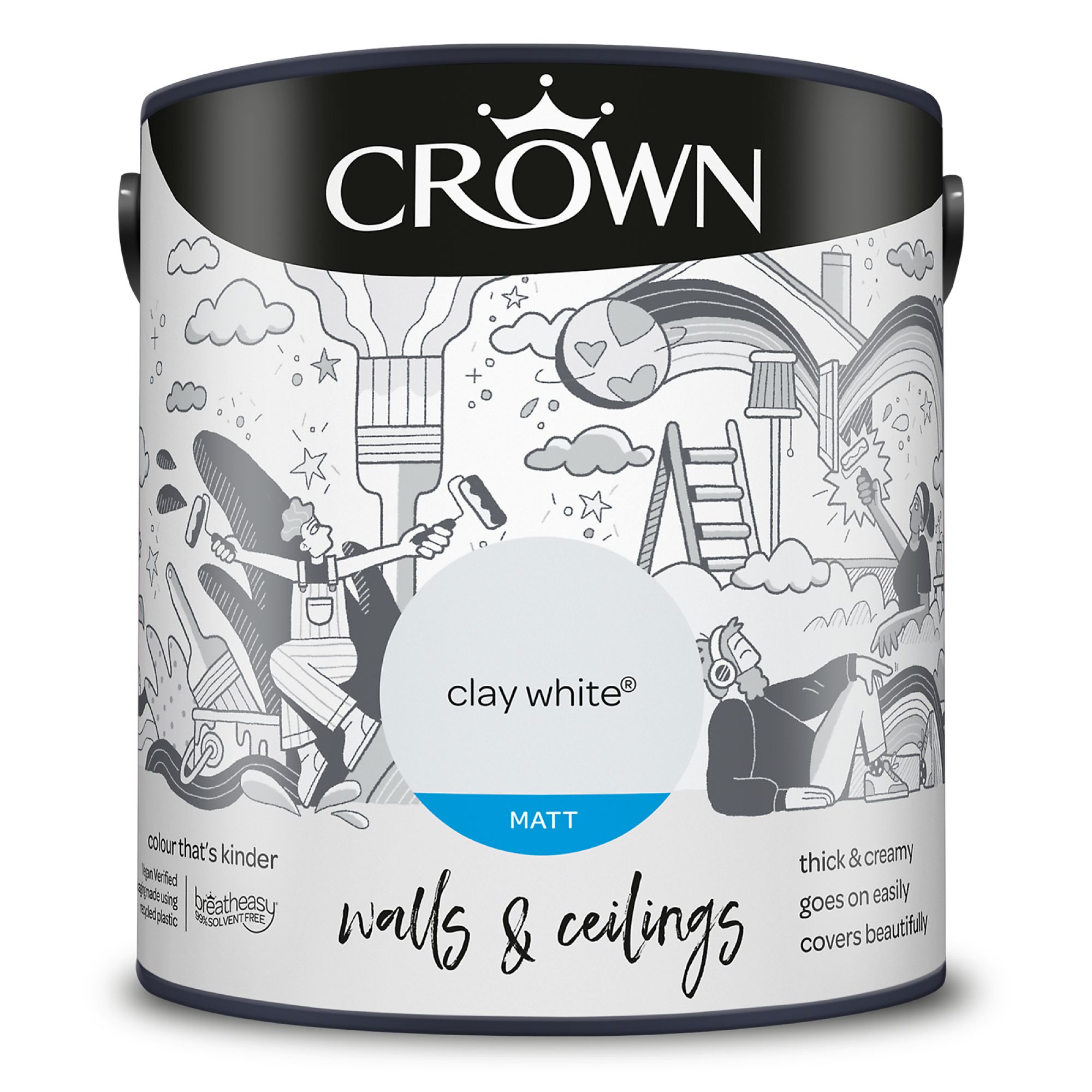 Crown Clay White Matt Wall & ceiling Emulsion paint, 2.5L