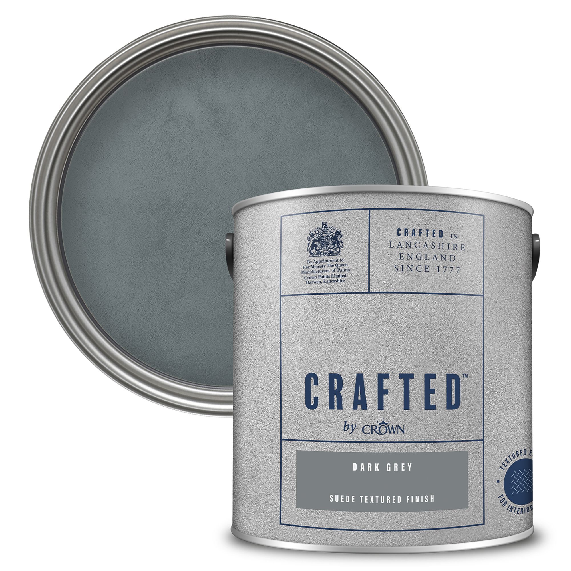Crown Crafted Dark Grey Matt Suede effect Wall Emulsion paint, 2.5L