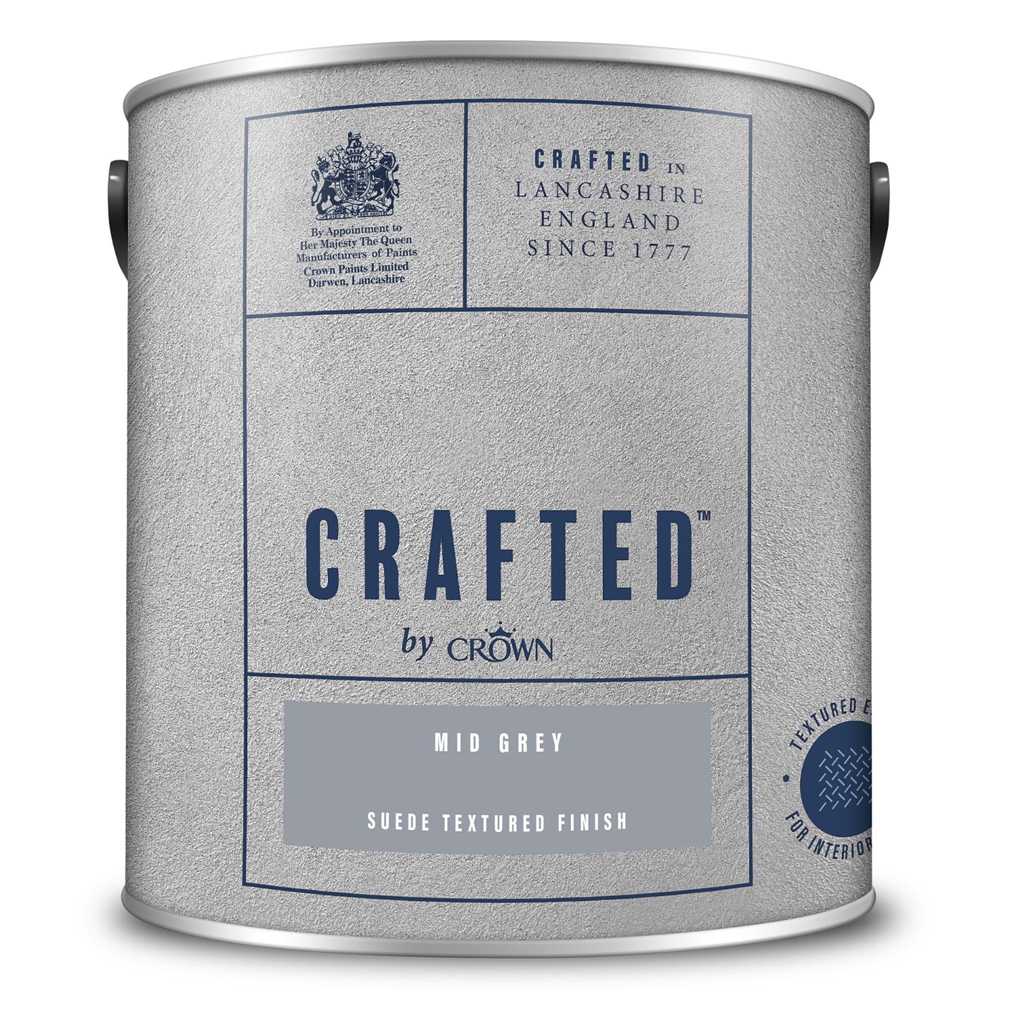 Crown Crafted Mid Grey Matt Suede effect Wall Emulsion paint, 2.5L