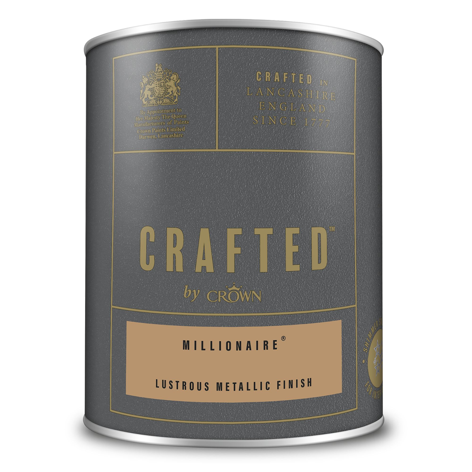 Crown Crafted Millionaire Flat matt Metallic effect Multi-surface Emulsion paint, 1.25L