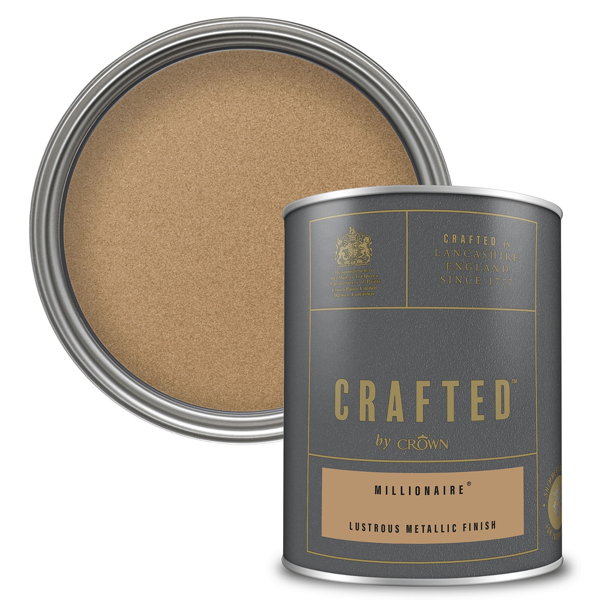 Crown Crafted Millionaire Flat matt Metallic effect Multi-surface Emulsion paint, 1.25L