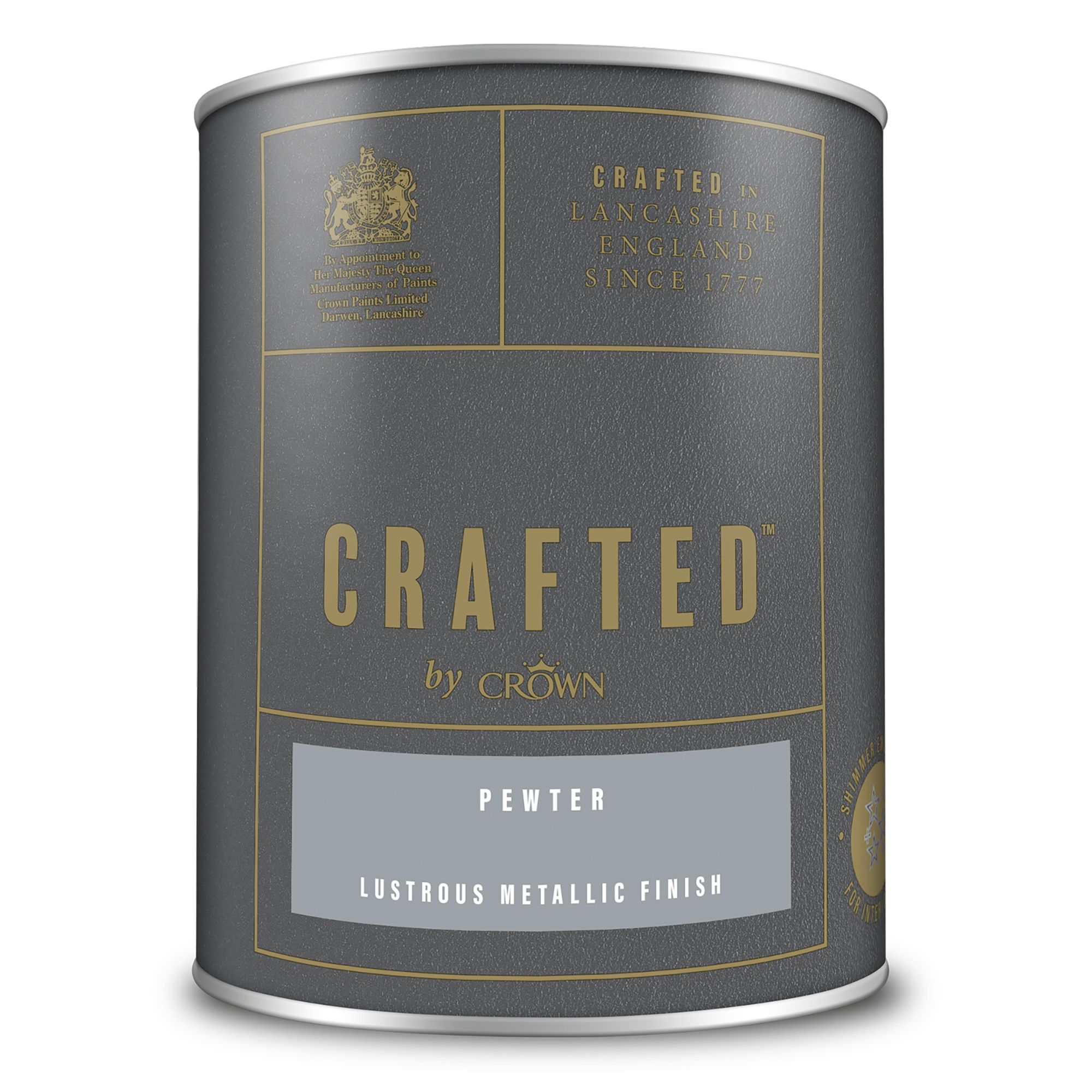 Crown Crafted Pewter Metallic effect Multi-surface Emulsion paint, 1.25L