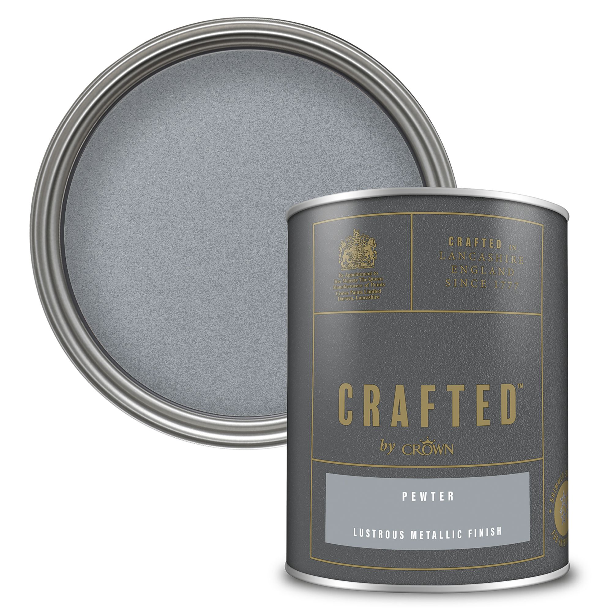 Crown Crafted Pewter Metallic effect Multi-surface Emulsion paint, 1.25L