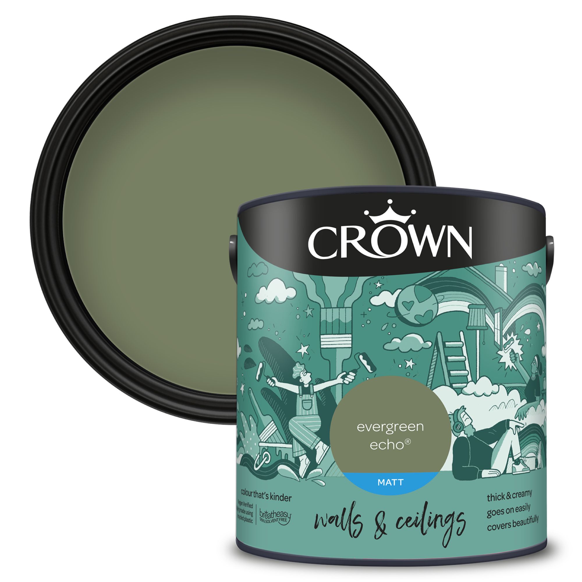 Crown Evergreen Echo Matt Wall & ceiling Emulsion paint, 2.5L
