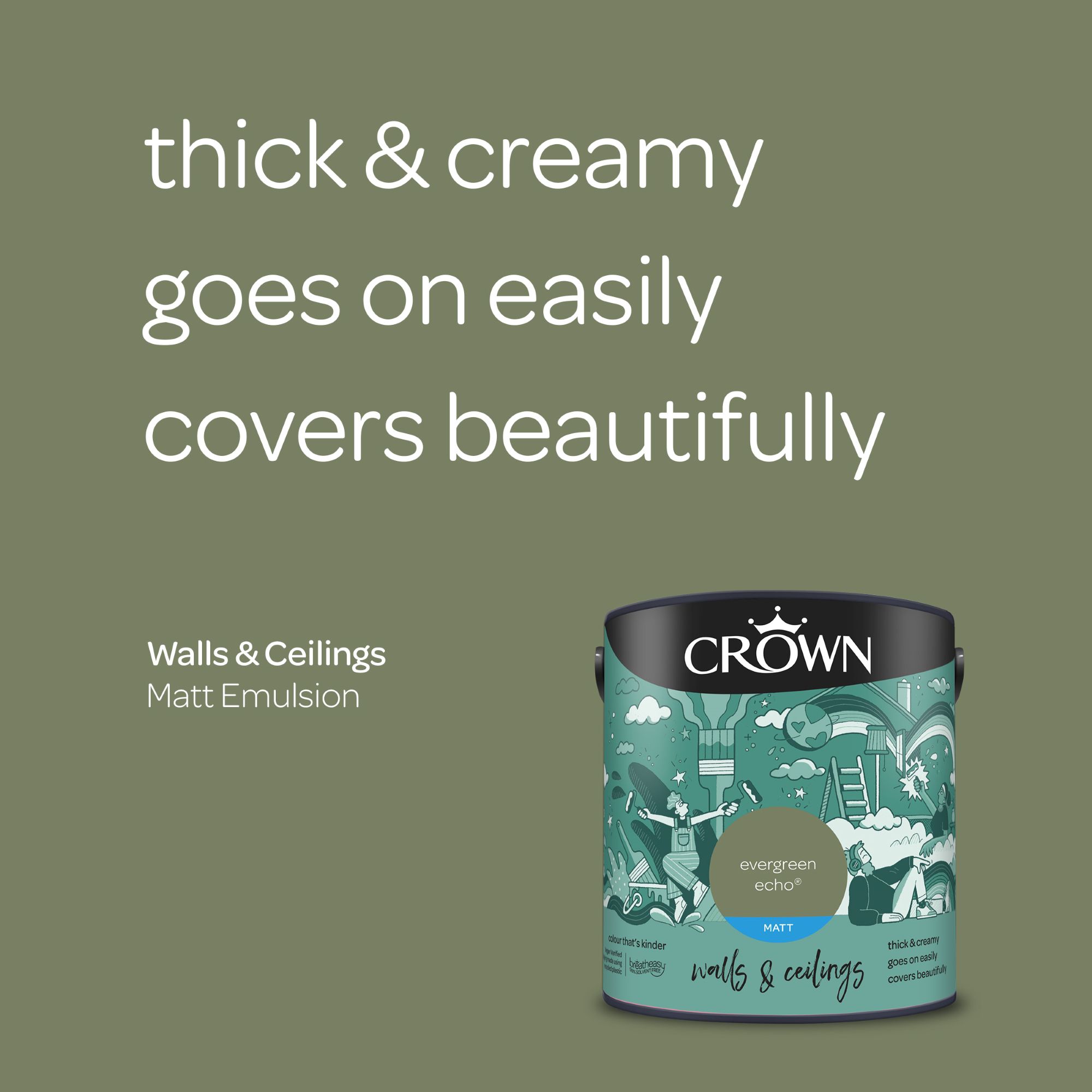 Crown Evergreen Echo Matt Wall & ceiling Emulsion paint, 2.5L
