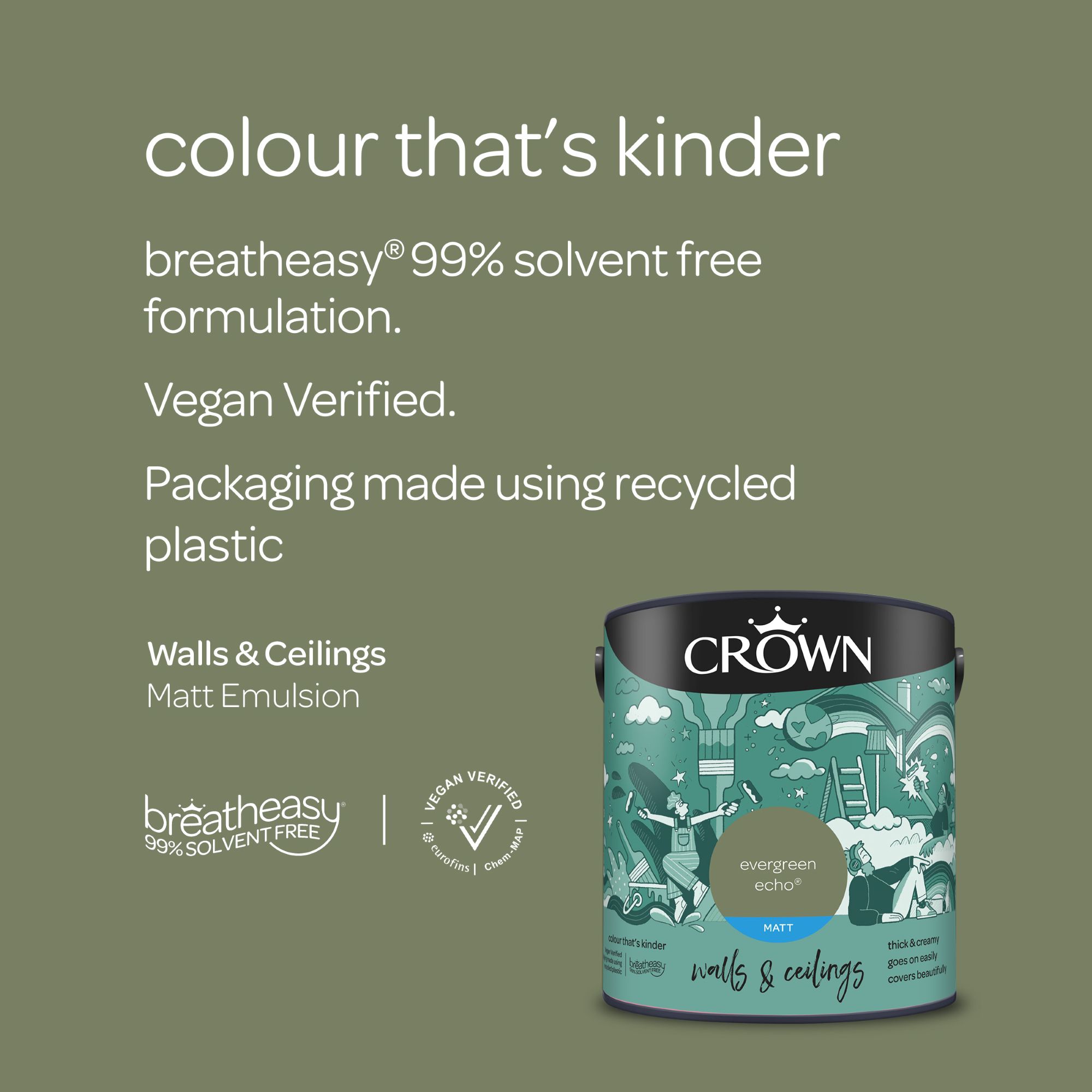 Crown Evergreen Echo Matt Wall & ceiling Emulsion paint, 2.5L