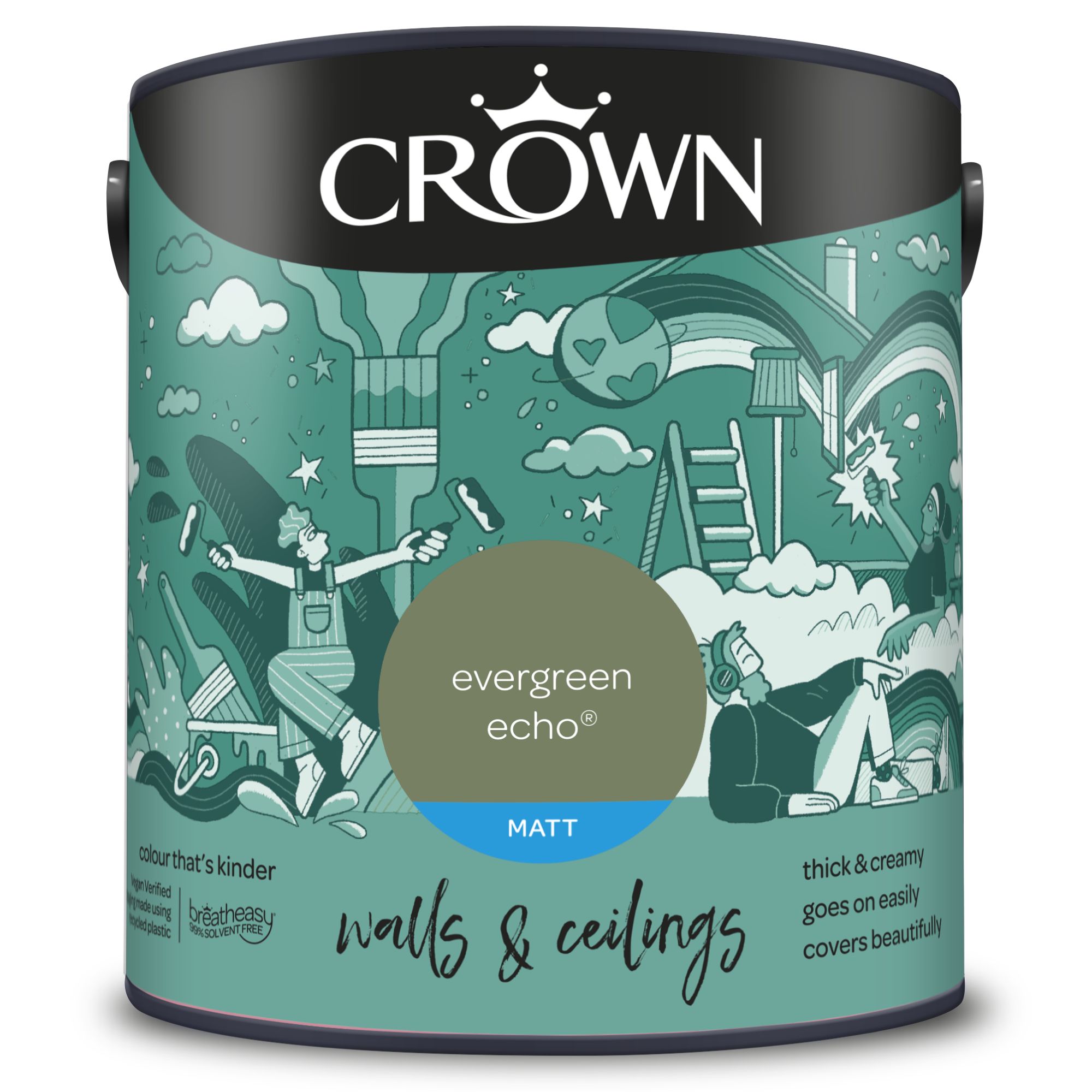 Crown Evergreen Echo Matt Wall & ceiling Emulsion paint, 2.5L