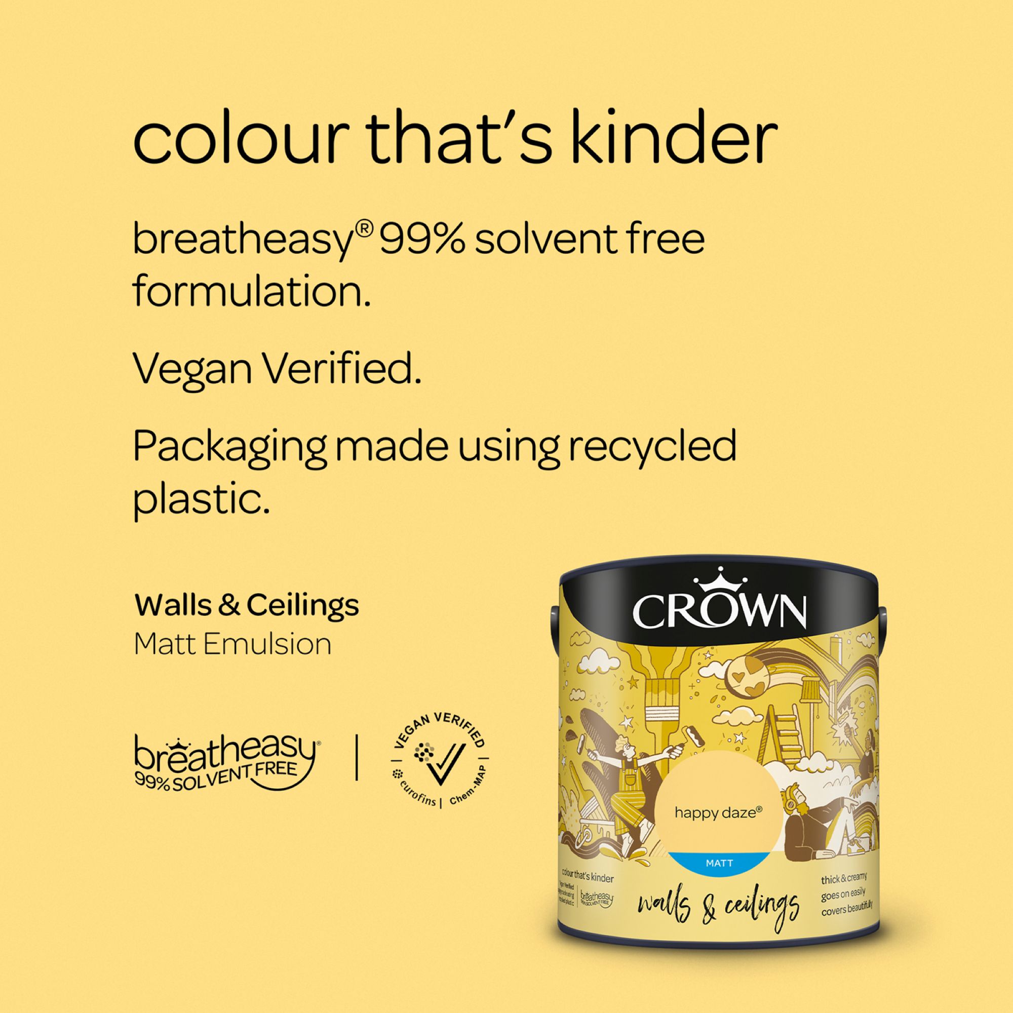 Crown Happy Daze Matt Wall & ceiling Emulsion paint, 2.5L