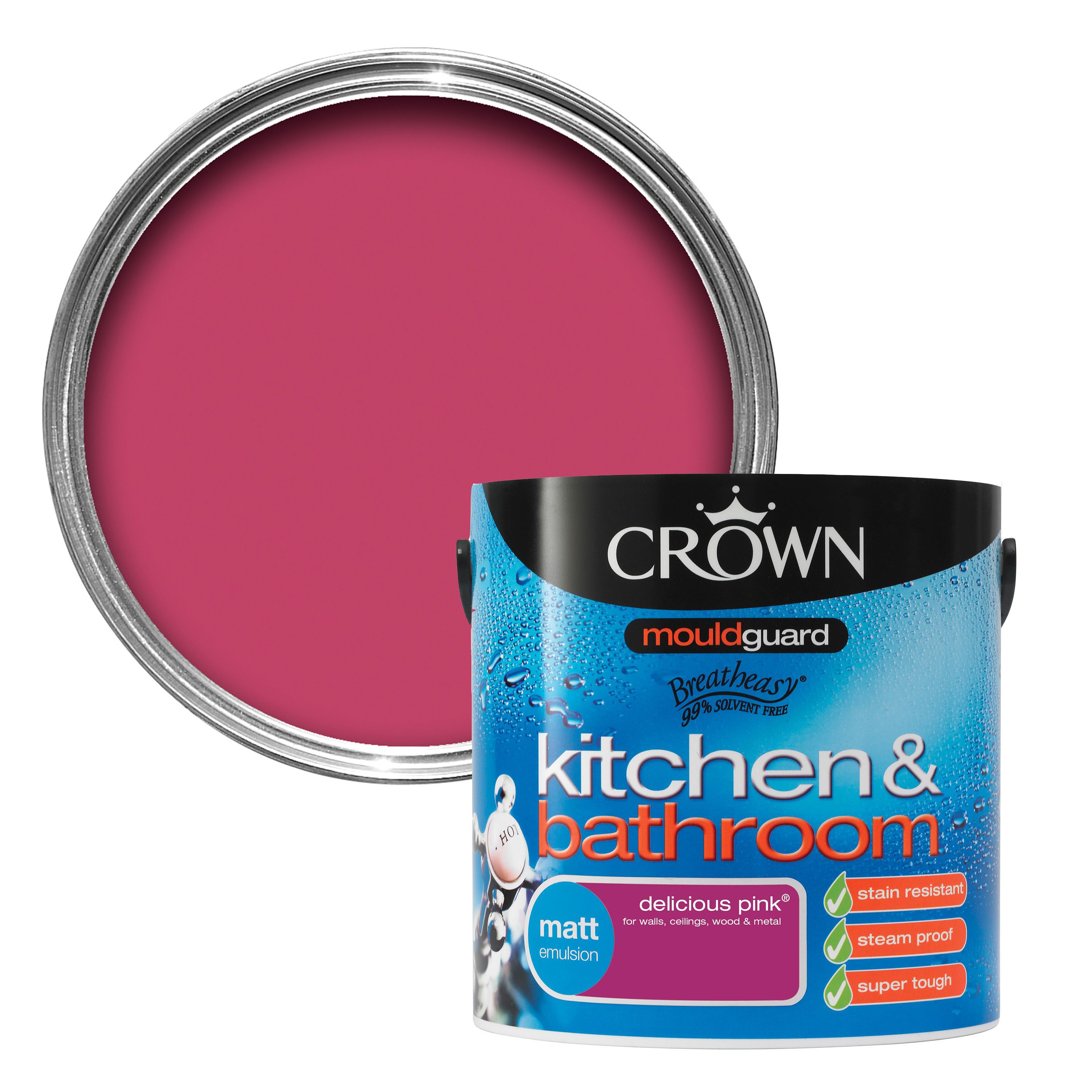 Crown Kitchen & bathroom Delicious pink Matt Emulsion paint, 2.5L DIY at B&Q