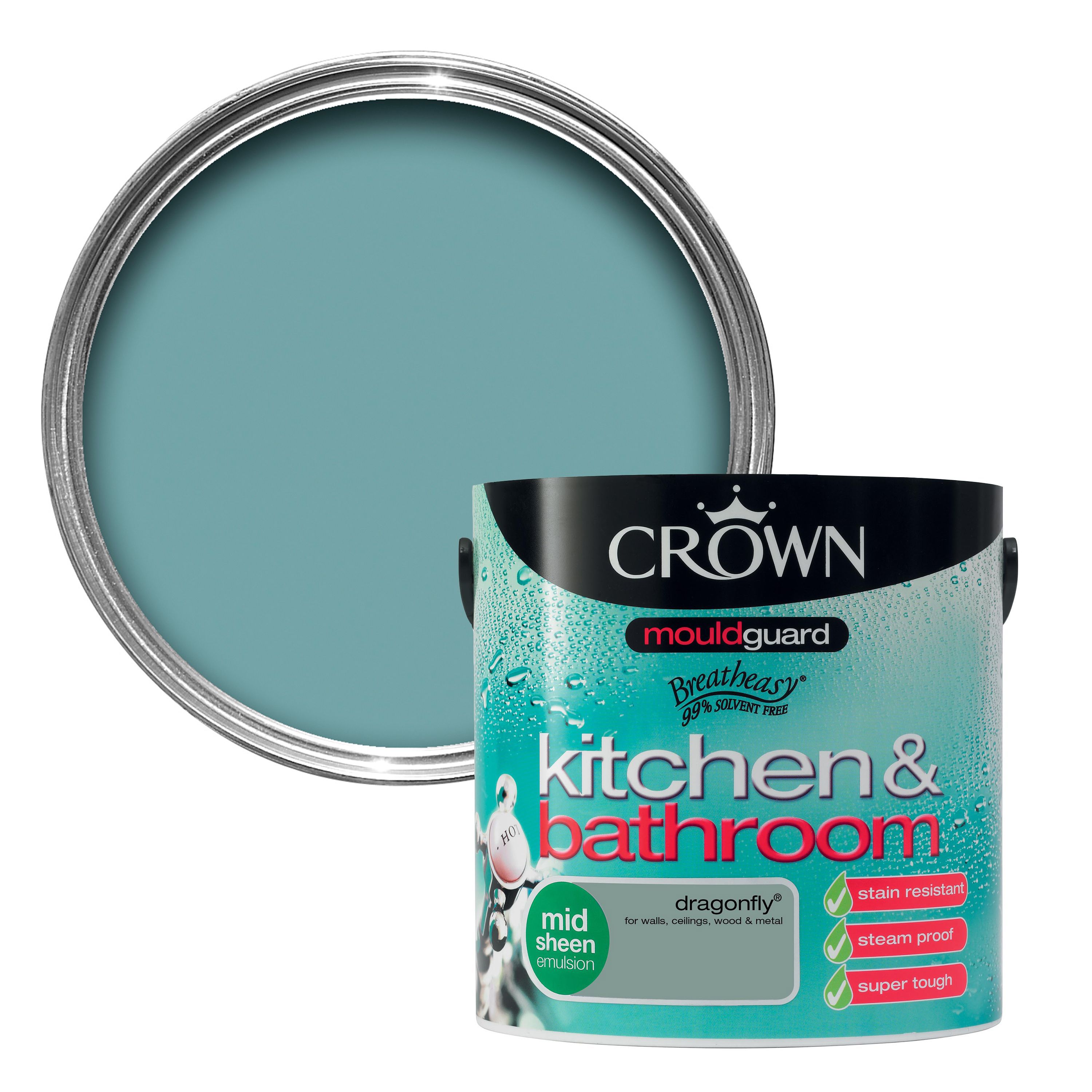 Crown Kitchen & bathroom Dragonfly Mid sheen Emulsion paint, 2.5L DIY