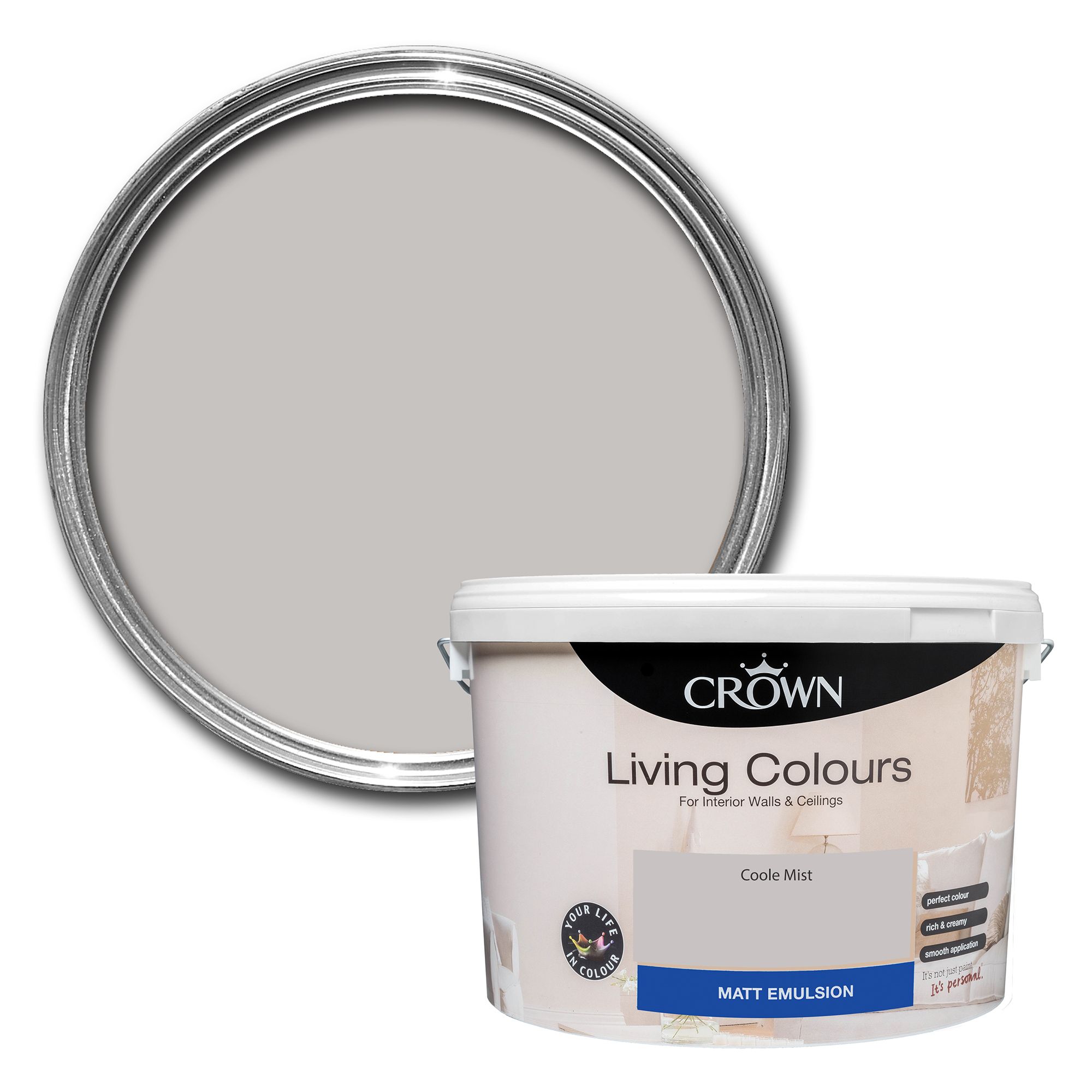 Crown Living Colours Coole Mist Matt Wall & ceiling Emulsion paint, 10L