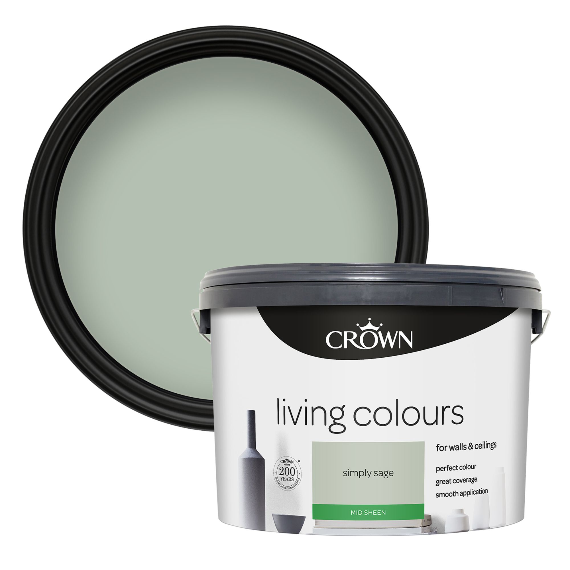 Crown Living Colours Green Mid sheen Emulsion paint, 10L