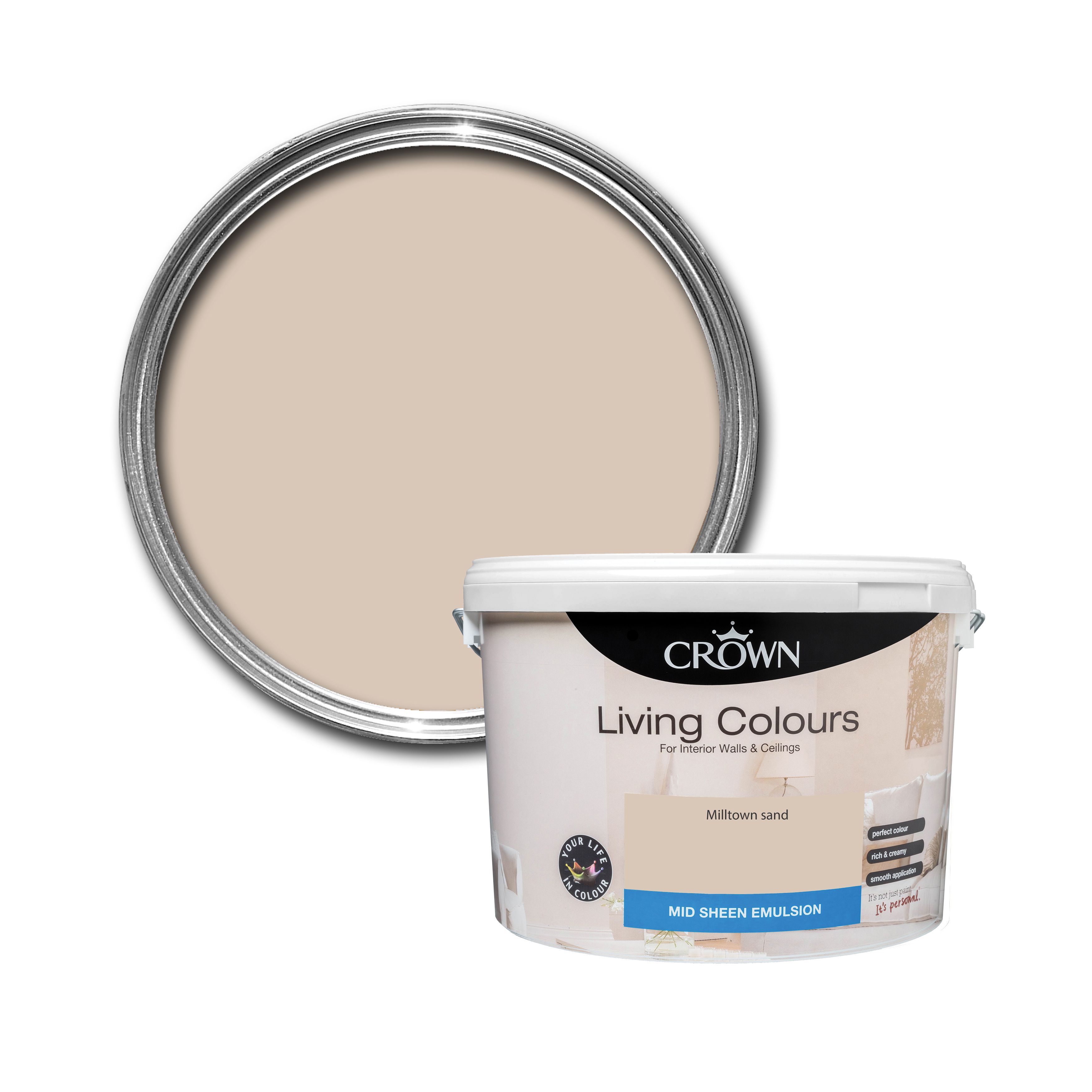 Crown Living Colours Milltown sand Mid sheen Wall & ceiling Emulsion paint, 10L