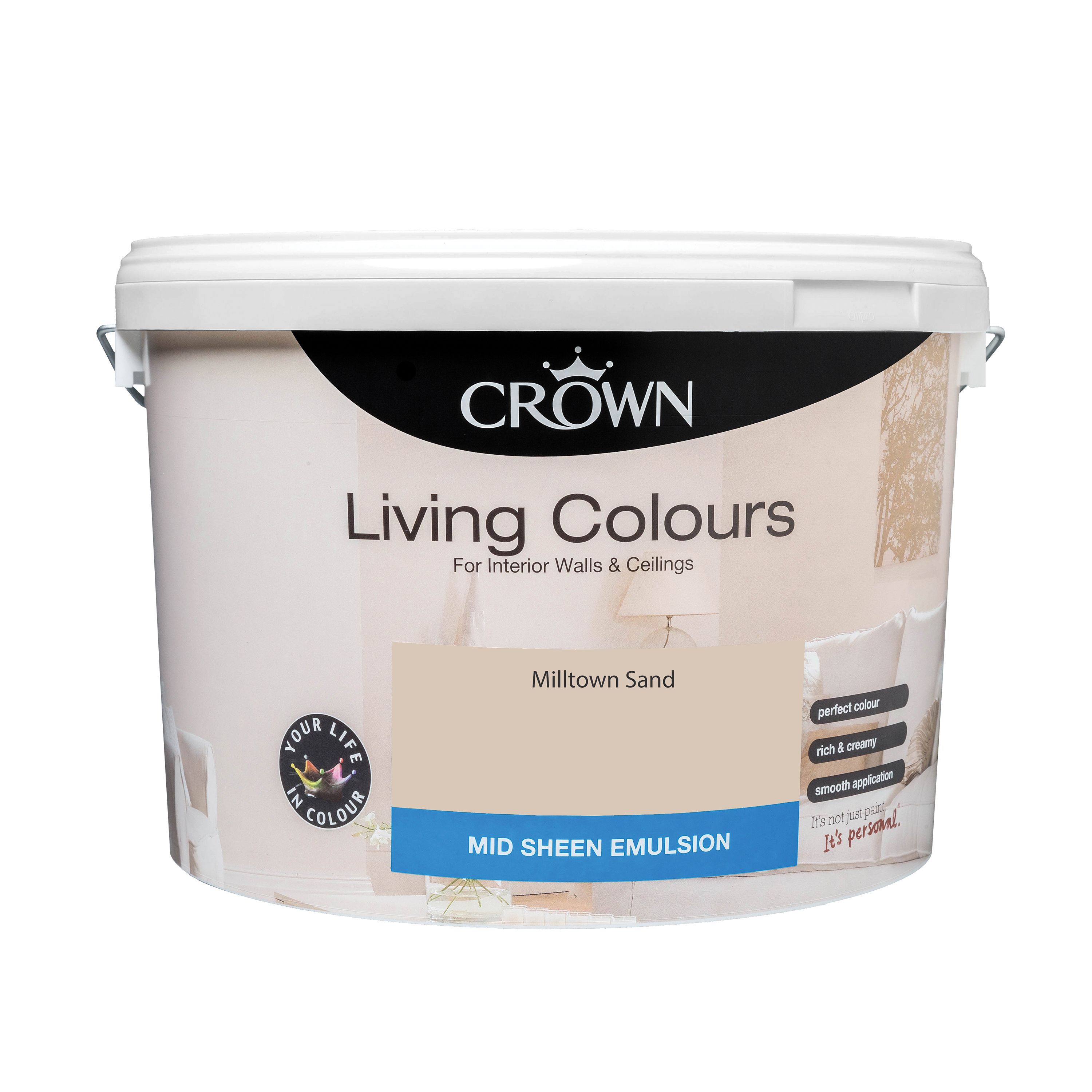 Crown Living Colours Milltown sand Mid sheen Wall & ceiling Emulsion paint, 10L
