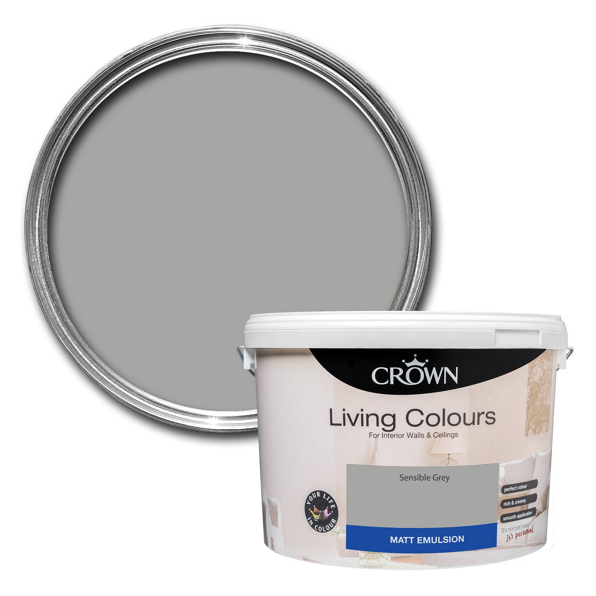 Crown Living Colours Sensible Grey Matt Emulsion paint, 10L