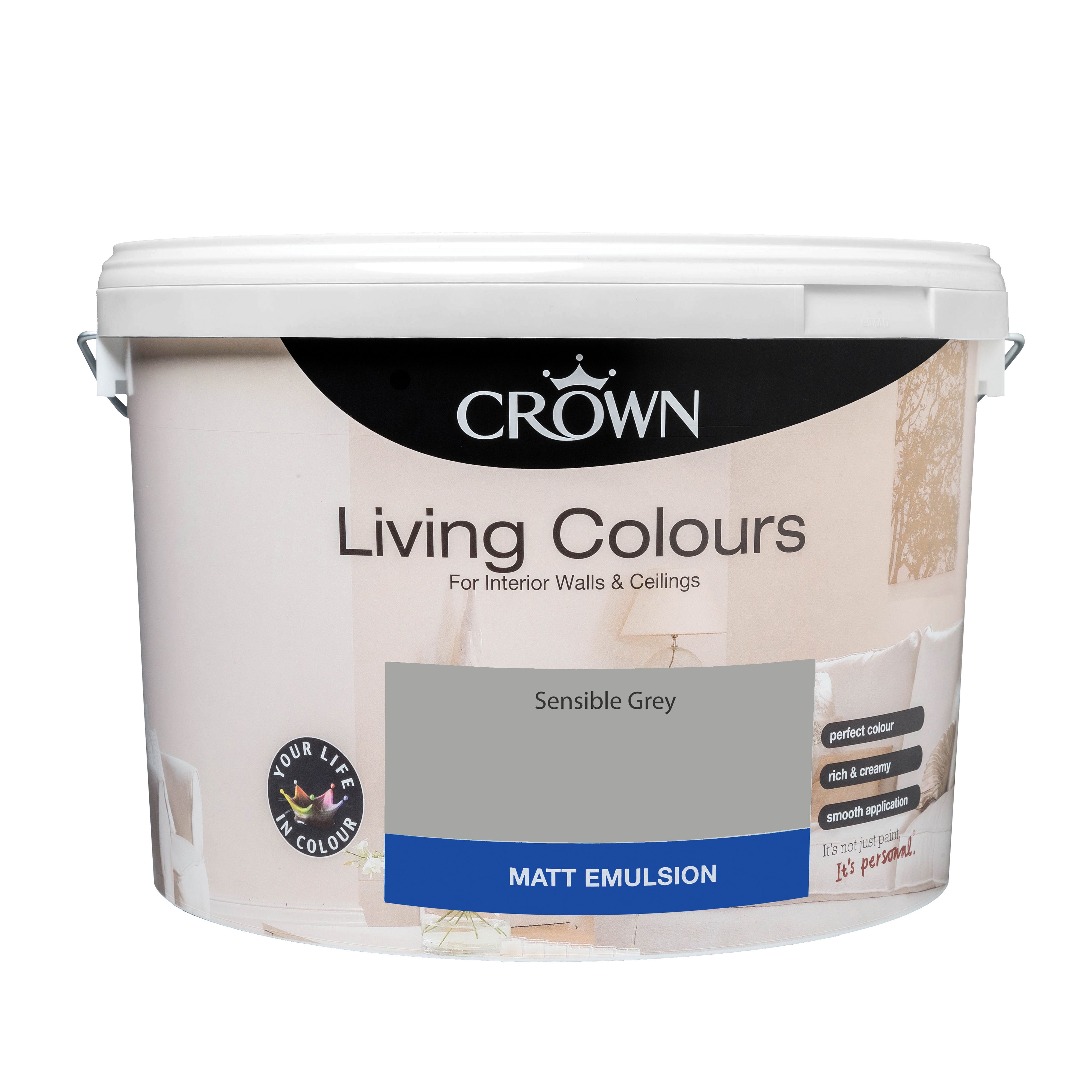 Crown Living Colours Sensible Grey Matt Emulsion paint, 10L